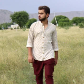 I need a nice image of a person wandering in meadows of Southern Areas of Pakistan. A young lad in pant shirt, blonde.